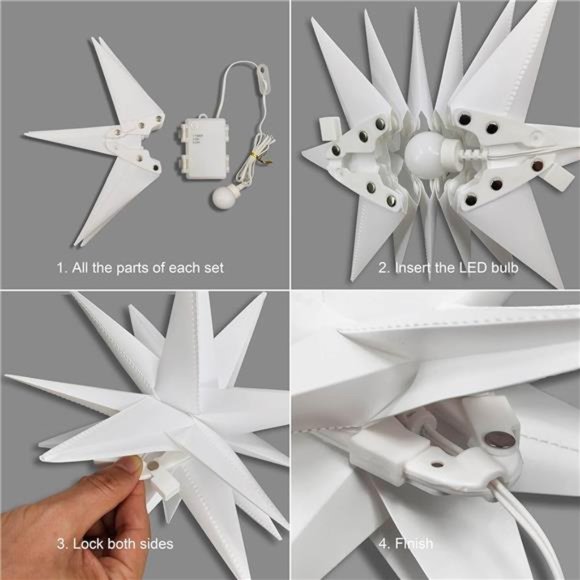 13.3" Moravian Star Outdoor Light, White LED Light, Battery Operated , 3-Pack - Picture 6 of 7